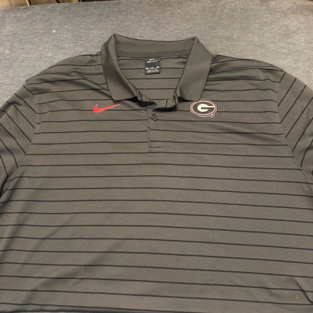 Nike Dri-FIT Georgia Bulldogs Polo Shirt Mens XXL Grey Black Striped UGA Golf